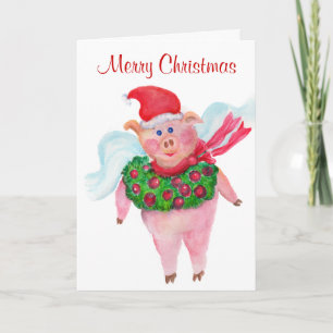 Merry Christmas from the Flying Santa Pig Holiday Card