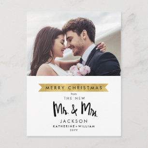 Merry Christmas From The New Mr. & Mrs. One Photo Holiday Postcard