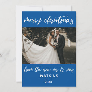 Merry Christmas from the New Mr & Mrs Photo, Blue Holiday Card