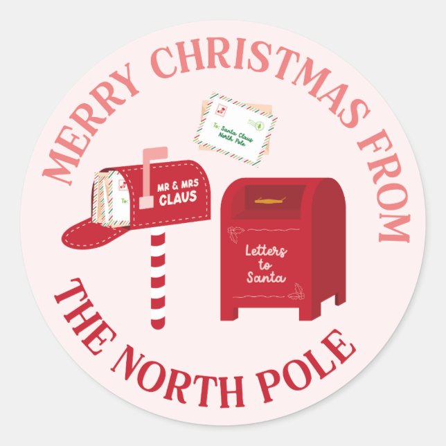 Merry Christmas from the North Pole Classic Round Sticker (Front)