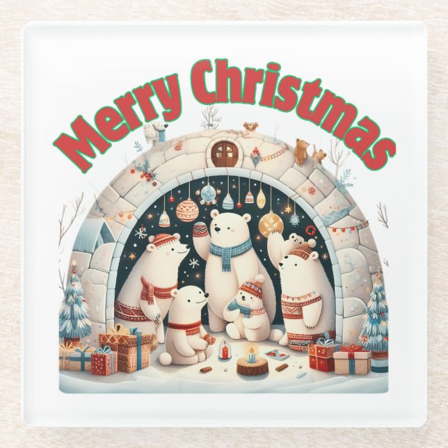 Merry Christmas from the North Pole Glass Coaster (Front)
