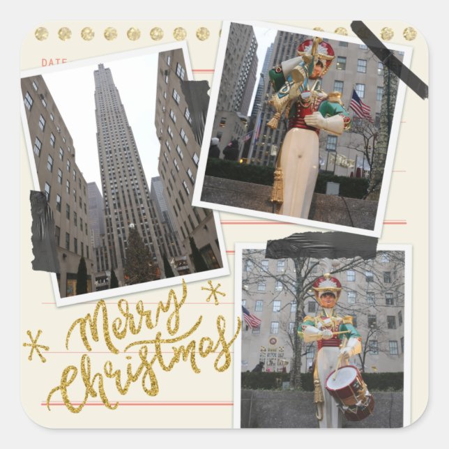 Merry Christmas from the Rockefeller Plaza in NYC Square Sticker (Front)