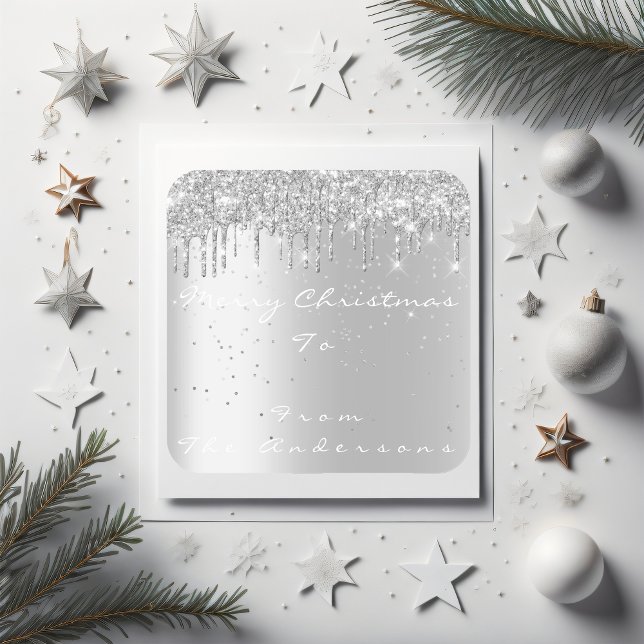 Merry Christmas From To Holiday Silver Confetti Gr Square Sticker (Merry Christmas From To Holiday Silver Confetti Gr Square Sticker)