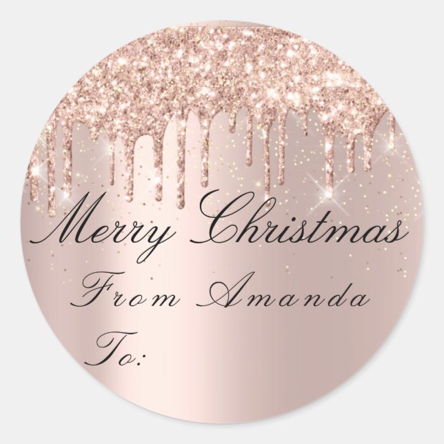 Merry Christmas From To Holidays Spark Rose Lux Classic Round Sticker (Front)