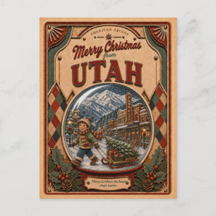 Merry Christmas from Utah Vintage Snow Globe Holiday Postcard