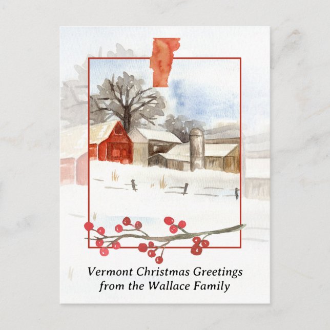 Merry Christmas from Vermont Farm Personalised Holiday Postcard (Front)
