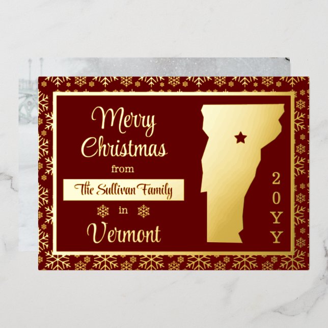 Merry Christmas from Vermont State Photo Foil Holiday Card (Front/Back)