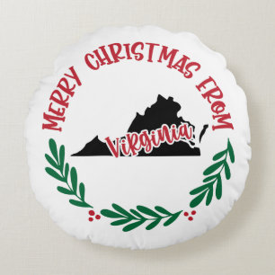 Merry Christmas From Virginia US Red Green White Round Cushion