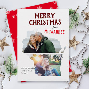 Merry Christmas from Wisconsin Two Photo Holiday Card