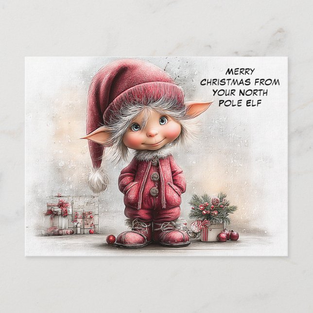 Merry Christmas from Your North Pole Elf | Cute Holiday Postcard (Front)