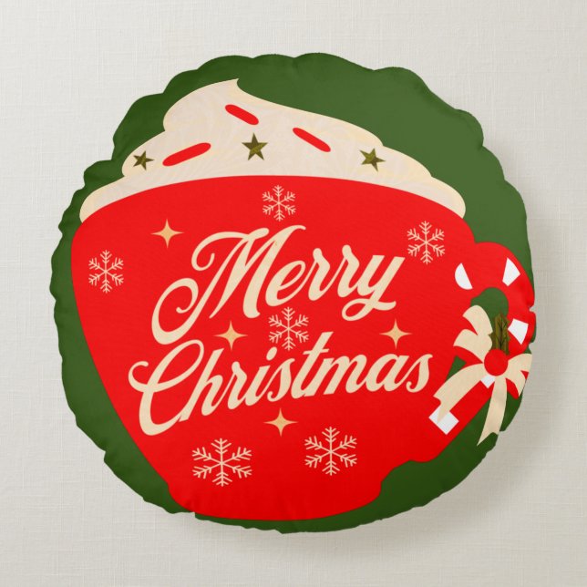 Merry Christmas Frosting Snowflakes Sprinkles   Round Cushion (Front)