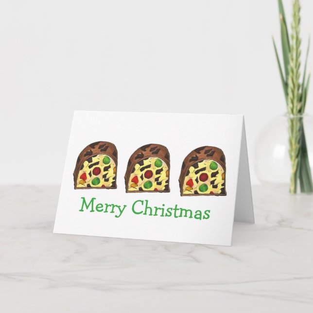 Merry Christmas Fruit Cake Fruitcake Slice Holiday Card (Front)