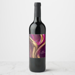 Merry Christmas- Fuchsia Purple and Gold Wine Label