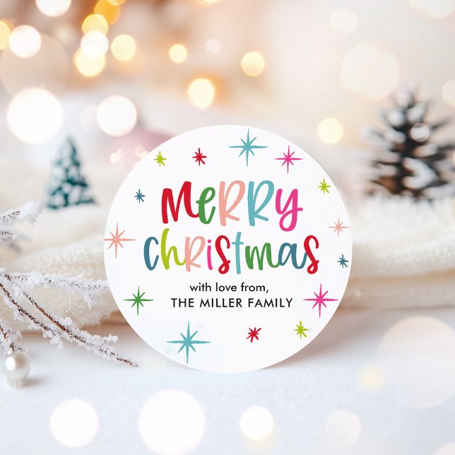 Merry Christmas Fun And Festive Colourful Holiday Classic Round Sticker (Creator Uploaded)