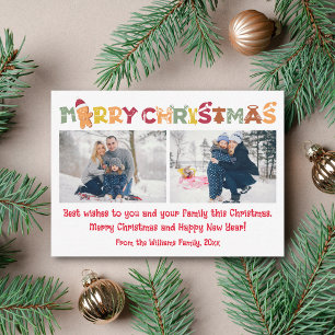 merry christmas fun calligraphy 2 photos collage  card