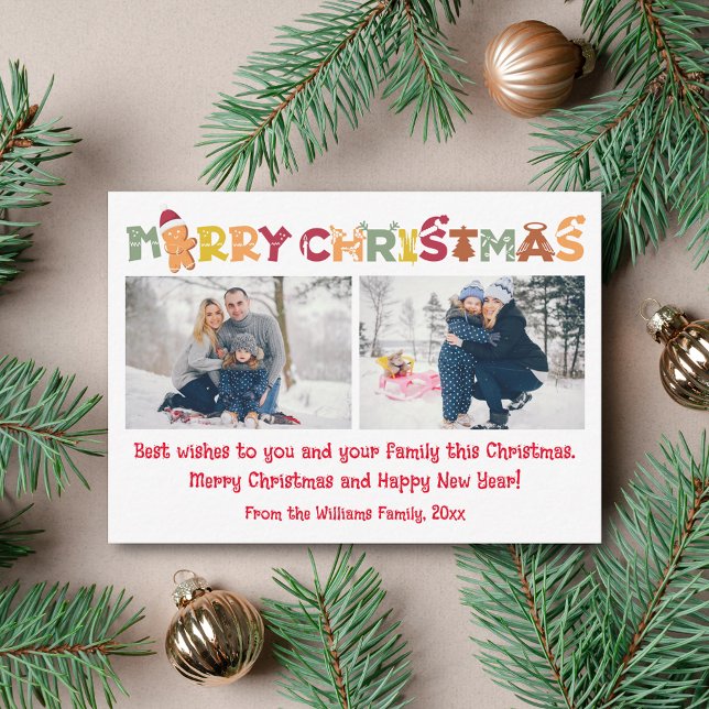 merry christmas fun calligraphy 2 photos collage  card (Creator Uploaded)