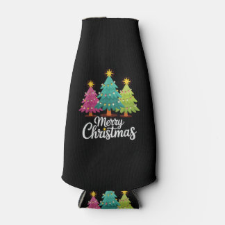 Merry Christmas Fun Colourful Christmas Tree Desig Bottle Cooler