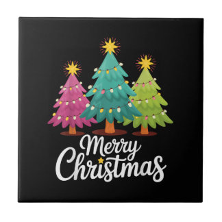 Merry Christmas Fun Colourful Christmas Tree Desig Ceramic Tile