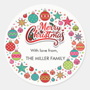 Merry Christmas Fun Colourful Holiday Classic Roun Round Sticker