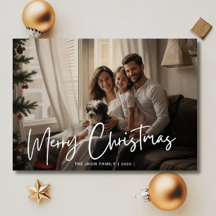 Merry Christmas Fun Family Photo Chic Red Holiday Card