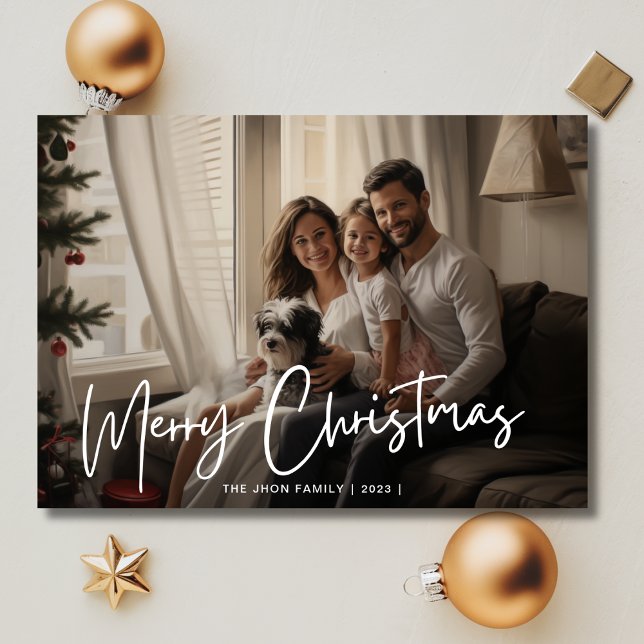 Merry Christmas Fun Family Photo Chic Red Holiday Card (Creator Uploaded)