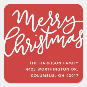 Merry Christmas fun handlettered script address Square Sticker