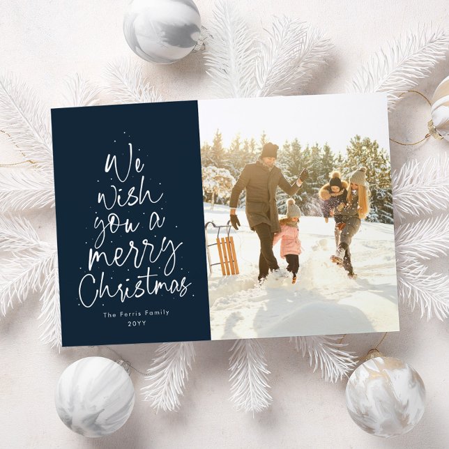 Merry Christmas fun navy blue family photo Holiday Card (Creator Uploaded)