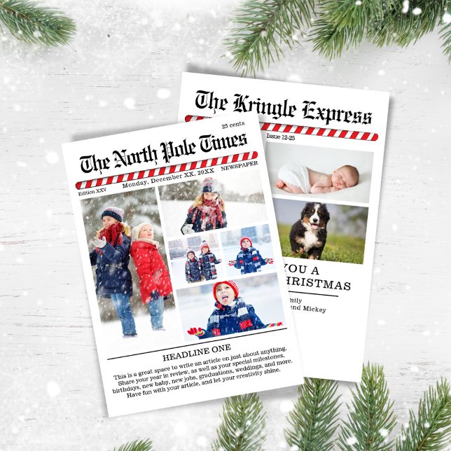 Merry Christmas Fun Photo Collage Newspaper Holiday Card (The North Pole Times Photo collage greeting card. )