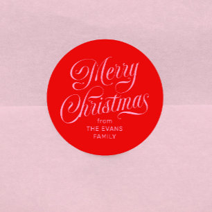 Merry Christmas fun pink and red personalised Classic Round Sticker