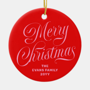Merry Christmas fun pink and red photo Ceramic Ornament