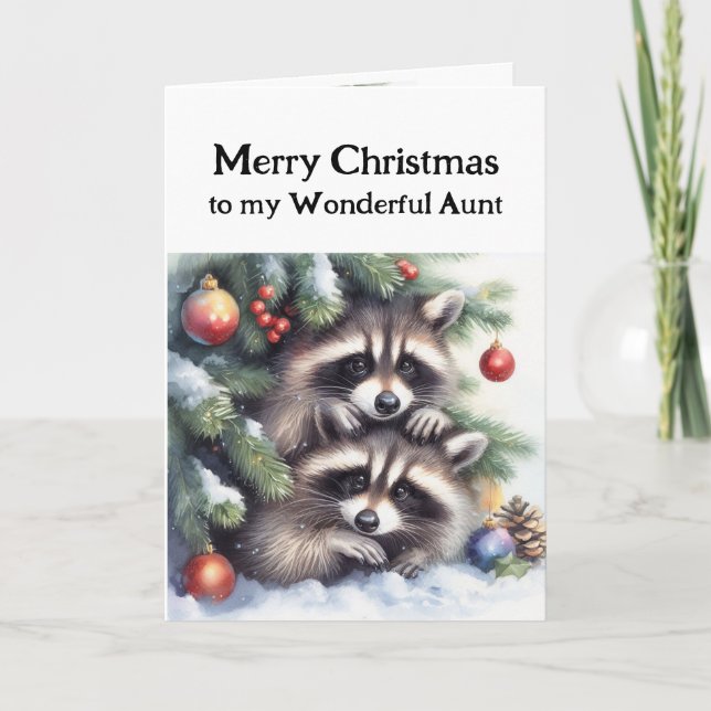 Merry Christmas Fun Raccoons Aunt Card (Front)