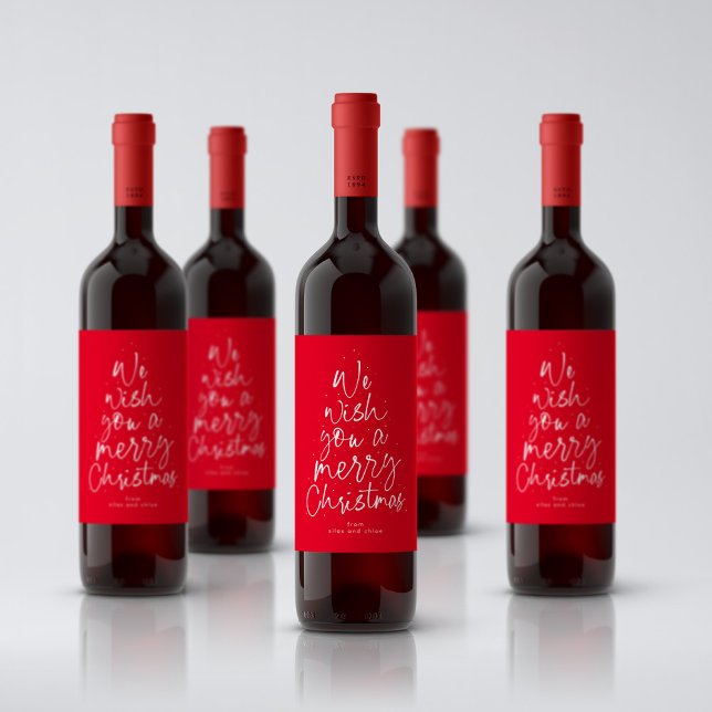 Merry Christmas fun red personalised holiday Wine Label (Creator Uploaded)