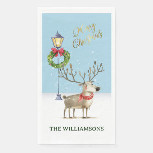 Merry Christmas Fun Reindeer Personalised Napkin