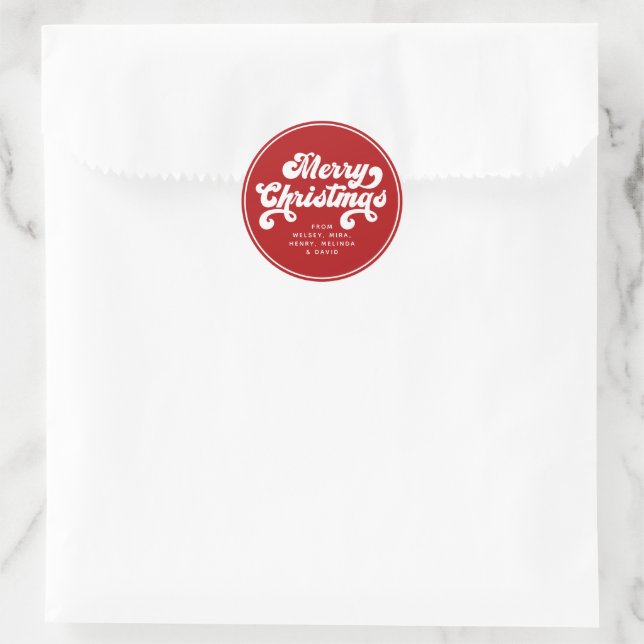 Merry Christmas Fun Simple Retro Typography Modern Classic Round Sticker (Bag)