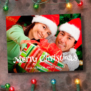 Merry Christmas Fun Typography Photo 2 Side Design Holiday Postcard