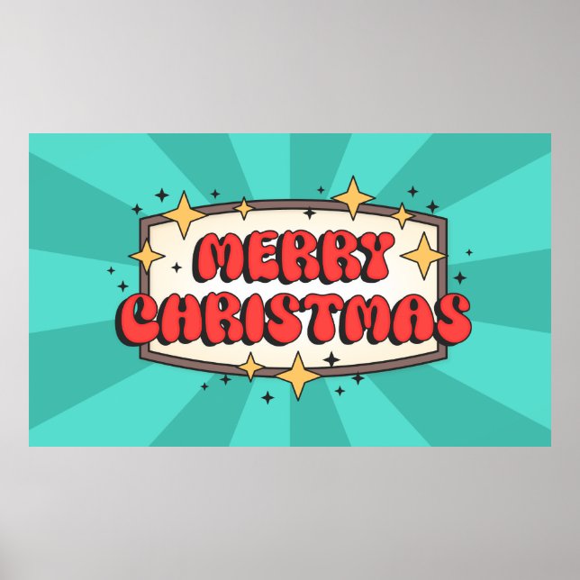 Merry christmas funky text, groovy retro cartoon  poster (Front)