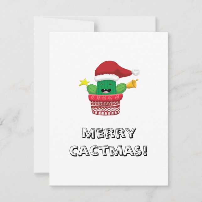 merry Christmas funny cactus pun Santa hat Holiday Card (Front)