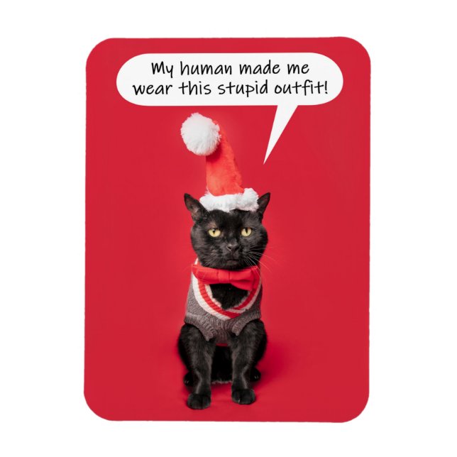 Merry Christmas Funny Cat in Holiday Outfit Magnet (Vertical)