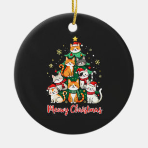Merry Christmas Funny Catmas Kitten Xmas Tree Ceramic Ornament