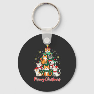 Merry Christmas Funny Catmas Kitten Xmas Tree Key Ring