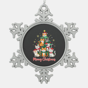Merry Christmas Funny Catmas Kitten Xmas Tree Snowflake Pewter Christmas Ornament