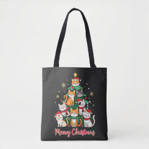Merry Christmas Funny Catmas Kitten Xmas Tree  Tote Bag