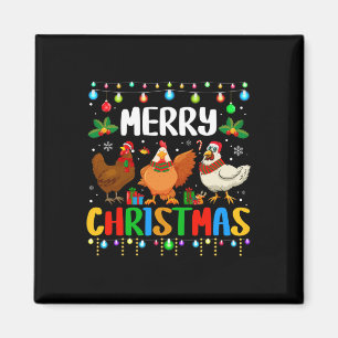 Merry Christmas Funny Chicken Santa Hat Lights Xma Magnet