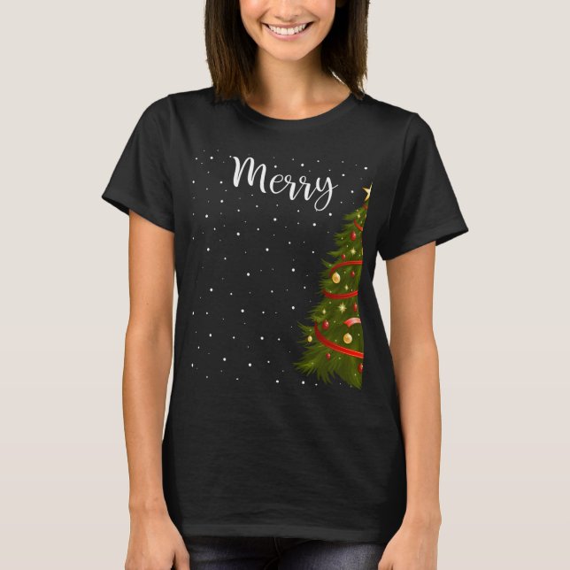Merry Christmas Funny Christmas Tree Couples Match T-Shirt (Front)