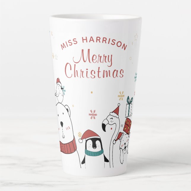 Merry Christmas Funny Cute Animals Personalised Latte Mug (Front)