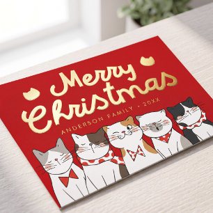 Merry Christmas Funny Cute Cats Caroling Foil Holiday Postcard