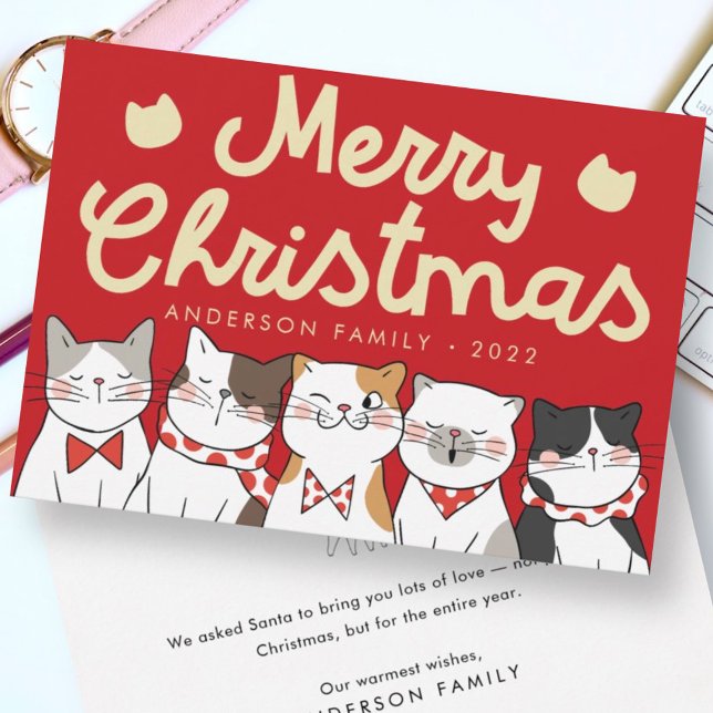 Merry Christmas Funny Cute Cats Caroling Holiday Card (Creator Uploaded)