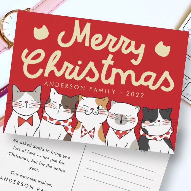 Merry Christmas Funny Cute Cats Caroling Holiday Postcard (Creator Uploaded)