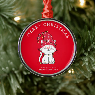 Merry Christmas Funny Cute Christmas Cat Metal Ornament