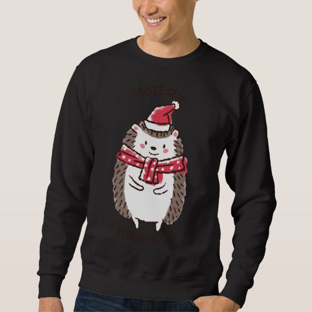 Merry Christmas Funny Cute Hedgehog Santa Hat Star Sweatshirt (Front)
